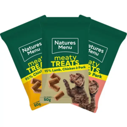 Barf Bites, én af hver smagsvariant. Natures Menu