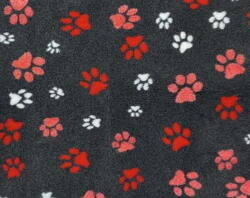 Vet Bed til hunde, grå med røde, rosa og hvide poter, 75 x 100 cm