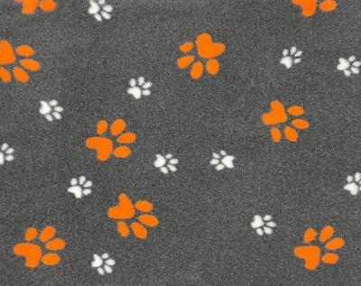 Vet Bed til hunde, mørkegrå med orange og hvide poter, 75 x 100 cm