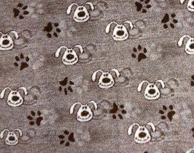 VetBed til hunde, "Filur", brun med hunde og poter, 75 x 100 cm