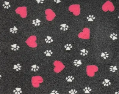 Vetbed til hunde, grå med hvide poter og rosa hjerter, 75 x 100 cm
