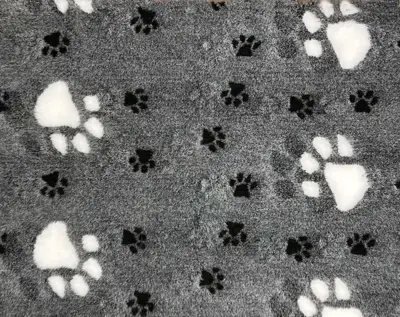 Vetbed til hunde, grå m/ hvide poter, 75 x 100 cm