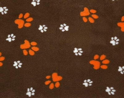 Vet Bed til hunde, brun med orange og hvide poter, 75 x 100 cm