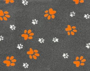 Vet Bed til hunde, mørkegrå med orange og hvide poter, 75 x 100 cm