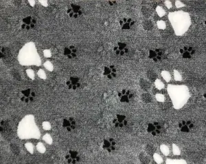 Vetbed til hunde, grå m/ hvide poter, 75 x 100 cm