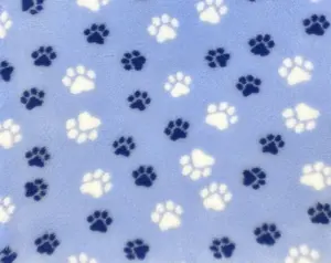 Vetbed til hunde, blå m/ mørkeblå og hvide poter