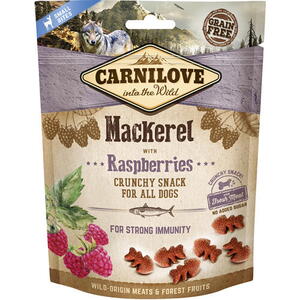 CarniLove Crunchy Snack Makrel og hindbær, 200 g