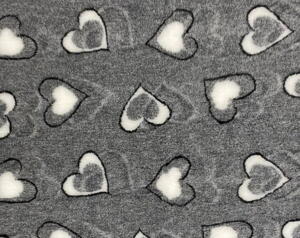 Vet Bed til hunde, grå med sorte og hvide hjerter,  75 x 100 cm